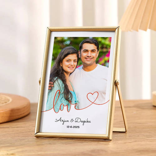 Lovely Memories Personalized Golden Photo Frame For Couples