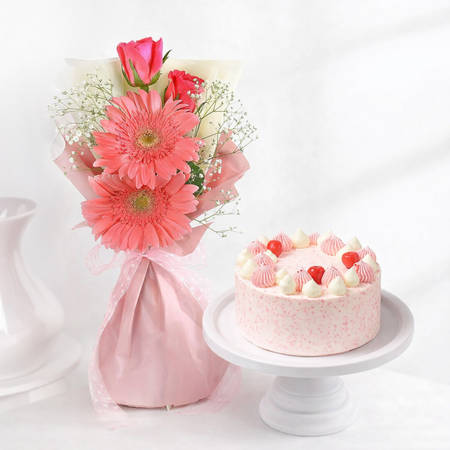 Blush Blooms & Strawberry Vanilla Cake Combo