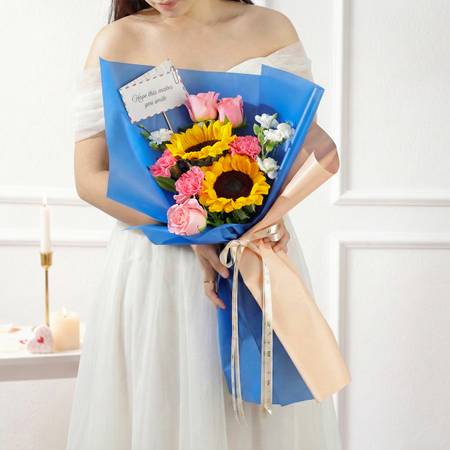 Sunny Sunflower, Gerbera & Blue Orchid Bouquet