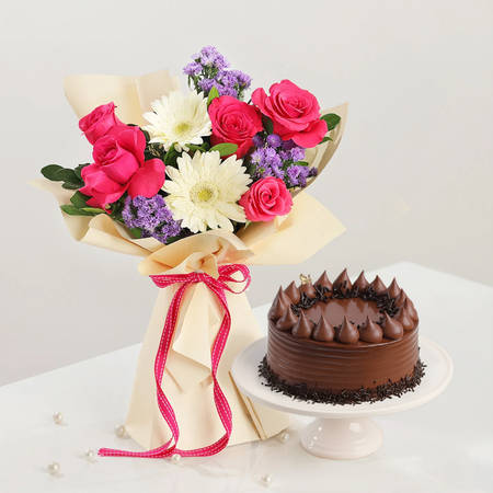Vibrant Flowers & Choco Truffle Cake Combo