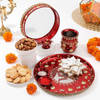 Alluring Swastik Karwa Chauth Red Pooja Thali Hamper