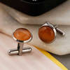 Gift Amber Stone Round Men's Cufflinks