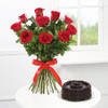 Bouquet of 10 Red Roses with Chocolate Cake (Half Kg) Online