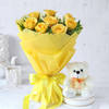 Bouquet of 8 Yellow Roses with Teddy