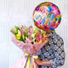 Buy Bouquet of Assorted Lilies with Birthday Balloon