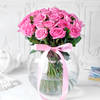 Gift Bouquet of Pink Roses in Globe Vase (25 Stems)
