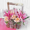 Buy Bouquet of Roses & Lilies in Wooden Basket