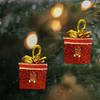 Gift Bright And Merry Red Gift Box Christmas Tree Ornaments - Set Of 4