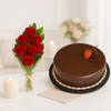 Chocolate Cake with Dozen Red Roses