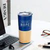 Buy Current Mood: Nope - Personalized Blue Tumbler With Wooden Base