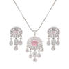 Gift CZ Necklace With Pendant And Drop Earring Set - Pink