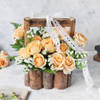 Gift Dark Chocolate Ganache Cake With Basket Of Peach Roses