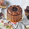 Buy Dark Chocolate Ganache Cake With Basket Of Peach Roses
