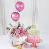 Dreamy Blushing Balloons Roses And Pink Ombre Roses Cream Cake Combo