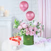 Enticing Florals Balloons And Heart-Shaped Pink Love Cake Rosette Combo