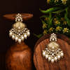 Gift Gold Plated Kundan And Meenakari Chandbali Earring - White