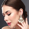 Gold Plated Kundan And Meenakari Chandbali Earring - White