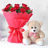 Gorgeous Red Rose Bouquet with Teddy Online