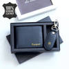 Leather Wallet And Keychain Set - Personalized - Black