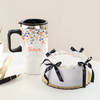 Personalized Travel Mug And Pearl Ribbon Cake Gift Combo