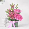 Pink Asiatic Lilies & Roses in Vase Arrangement