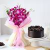 Purple Orchid Bouquet And Dutch Truffle Cake Gift Combo