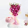 Purple Orchids And Strawberry Cake Valentine's Day Gift Combo