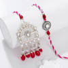 Gift Red Elegance Kundan & Pearl Rakhi Set for Bhaiya Bhabhi