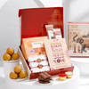 Red Meenakari Rakhis And Sweets Hamper