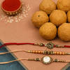 Set of 3 Antique Metallic Rakhi with Besan Ladoo