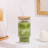 Stylish Ribbed Glass Sipper With Bamboo Lid And Straw Online