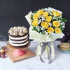Tiramisu Coffee Cake With Bunch Of Yellow Roses