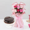 Truffle Delight Cake With Elegant Roses Bouquet