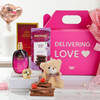 Gift Valentine Gift Hamper with Roses, Perfume & Chocolate