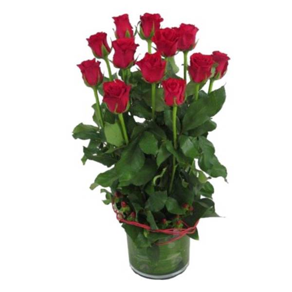 12 Red Roses in Vase