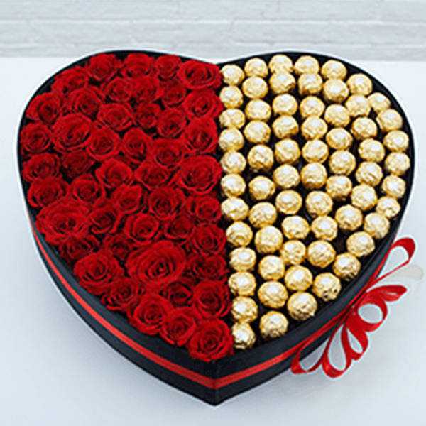 36 Roses And Ferrero in Box