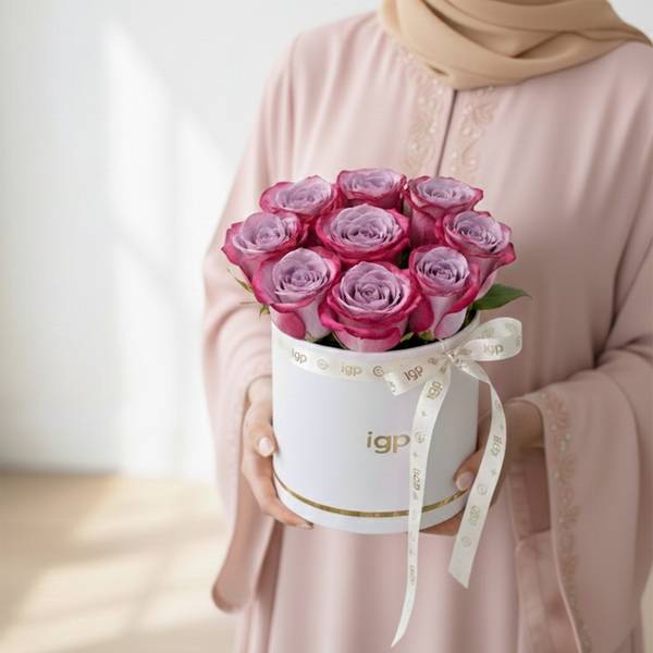 9 Purple Roses Flower Box
