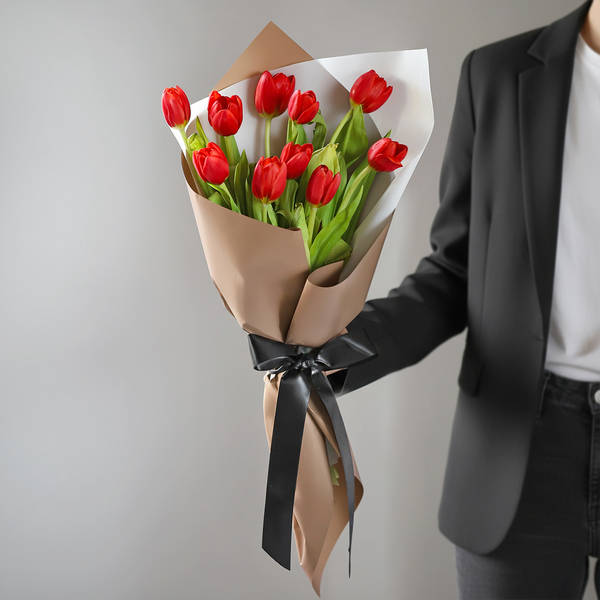 A Tulip Affair - 10 Red Tulips Floral Arrangement