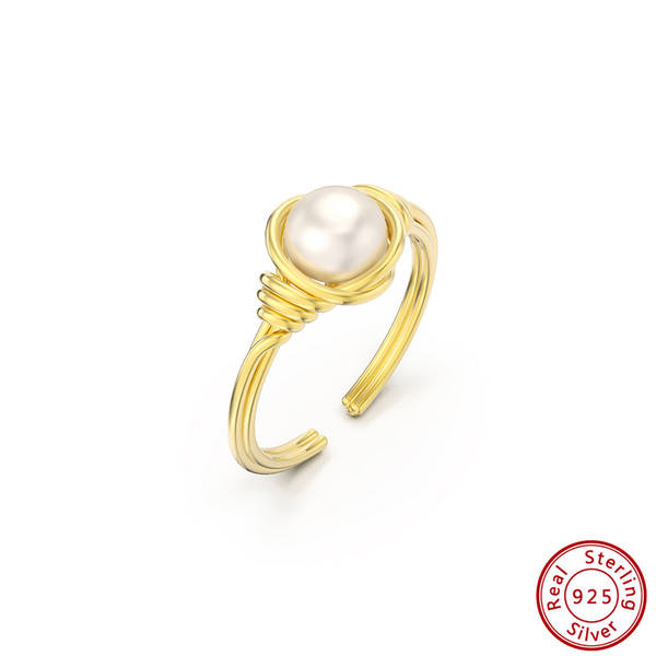 Adjustable Gold Finish Pearl Ring