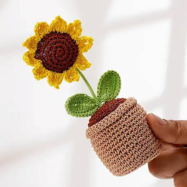 Adorable Handmade Crochet Sunflower Pot- Single Piece