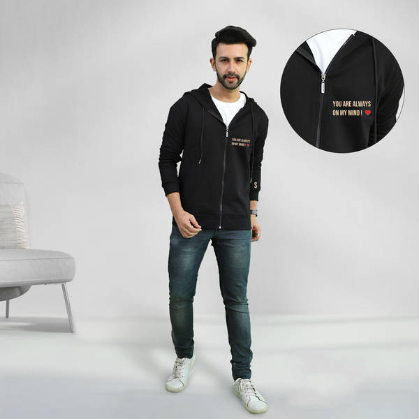 Always On My Mind Puff Heart - Personalized Men's Zipper Hoodie - Black