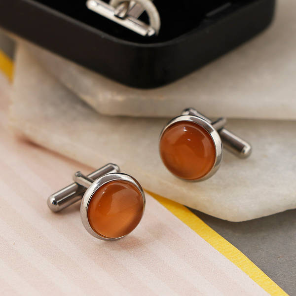 Amber Stone Round Men's Cufflinks