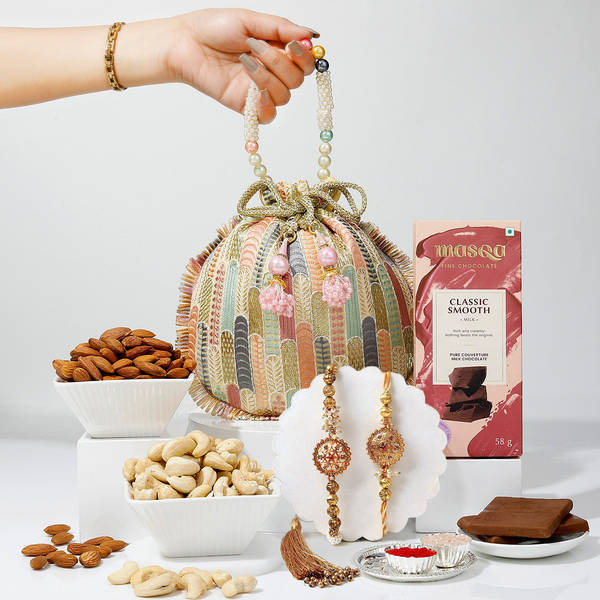 Antique Pearl Bhaiya Bhabhi Rakhi Hamper