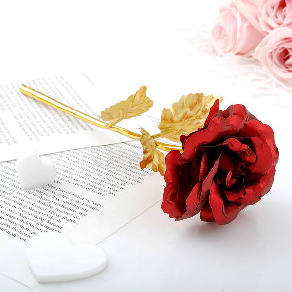 Artificial Gold Plated Red Rose
