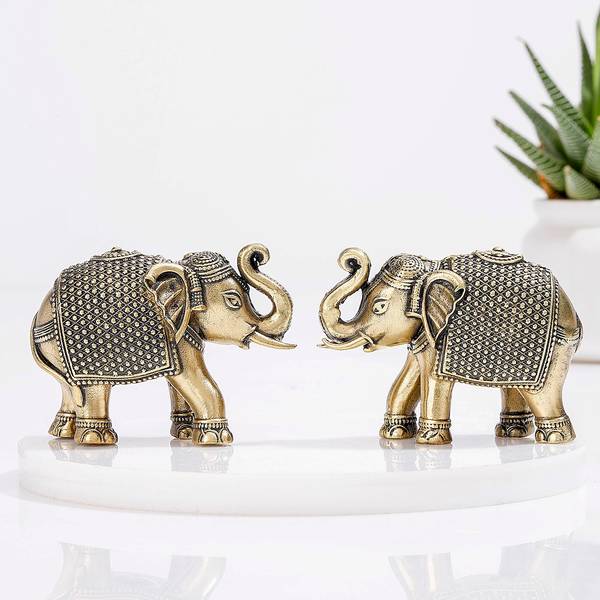 Auspicious Royal Elephant Brass Idol-Set Of 2