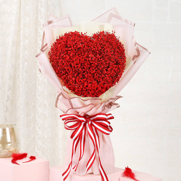 Baby's Breath Red Heart Bouquet For Valentine's Day