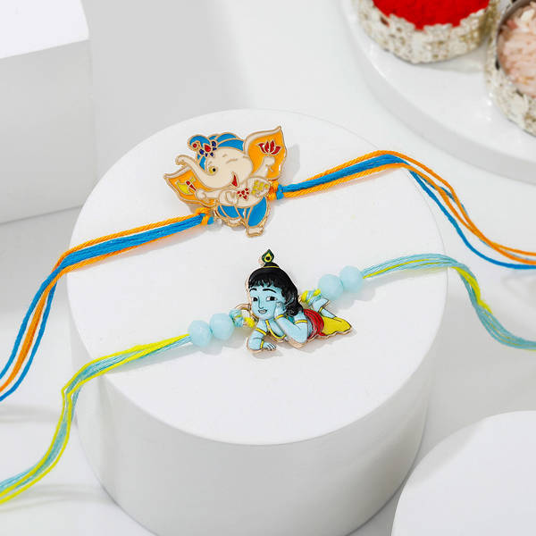 Bal Ganesha And Krishna Rakhi For Kids - Set Of 2