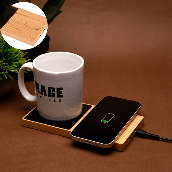 Bamboo Wireless Charger With Cup Warmer