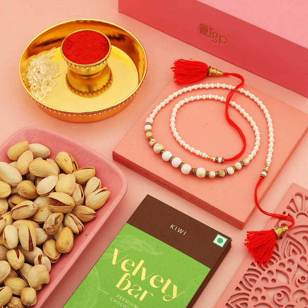 Beads Rakhi With Premium Goodies And Pooja Thali