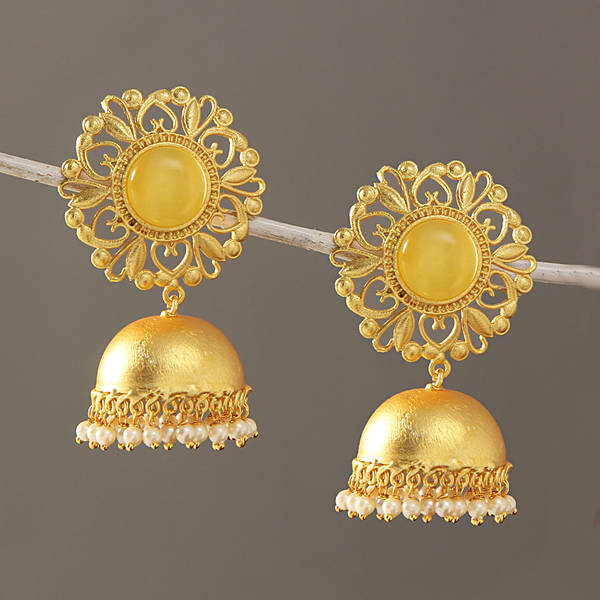 Beautifully Carved Semi Precious Stone Studded Earrings